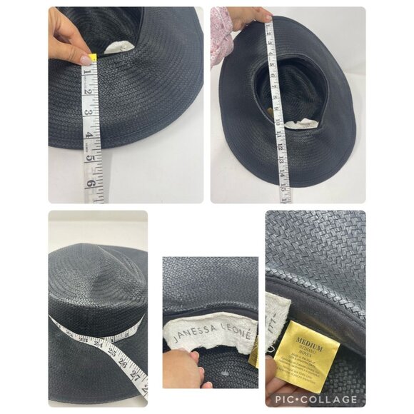 Janessa Leone Straw  Sun Hat Women  Black Size Medium Wide Brim